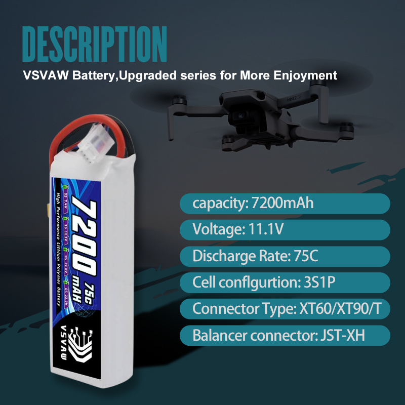 VSVAW 3S Lipo Battery 11.1V 72 - Drone Battery Plate 评论和价格