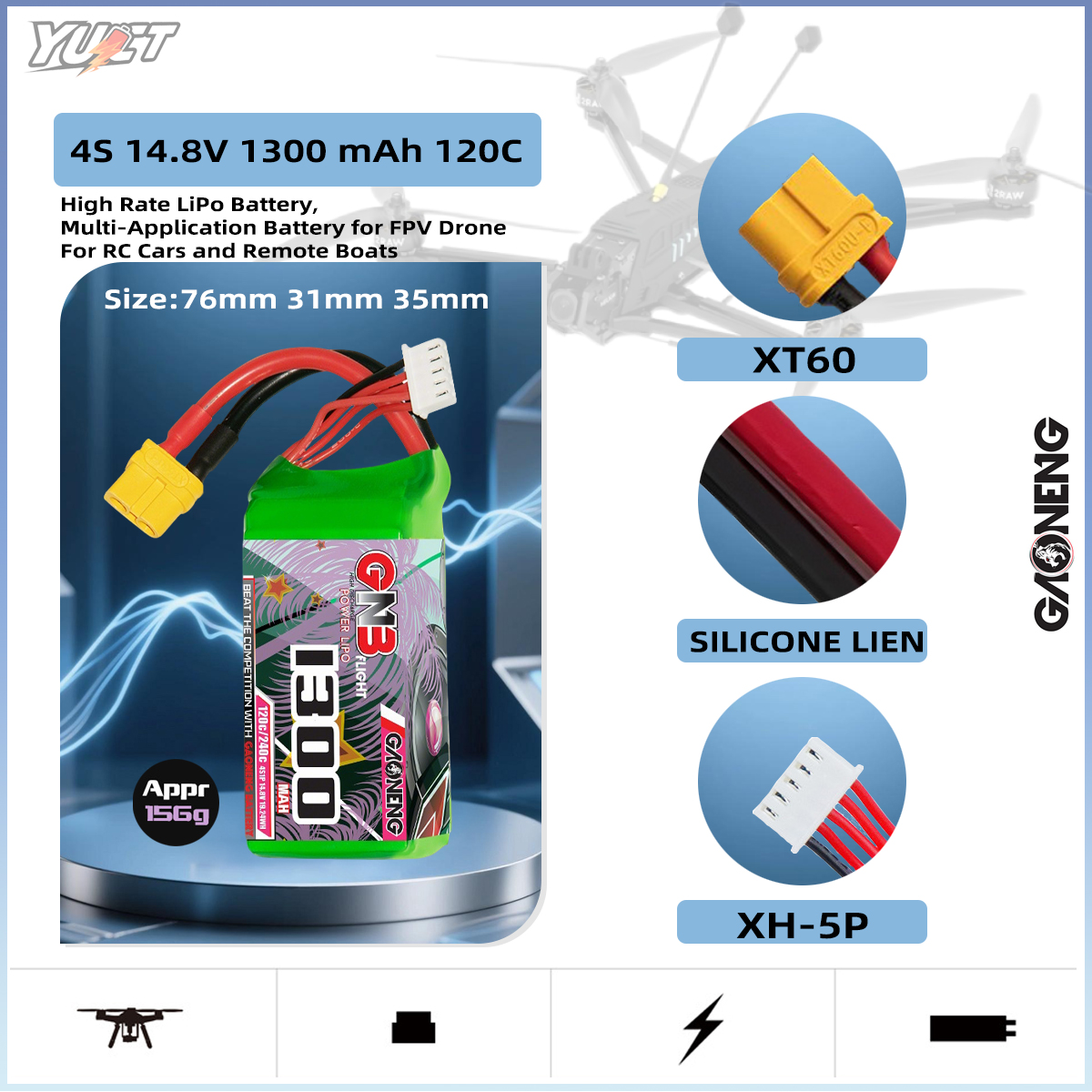 YUCT GNB 6S LiPo Battery 22.2V - Drone Battery 4S 评论和价格