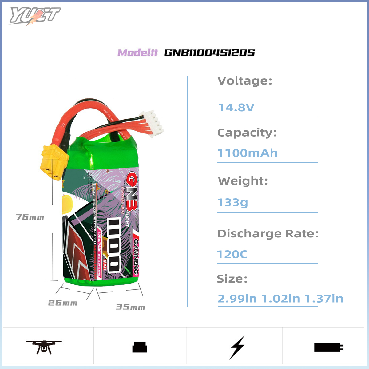YUCT GNB 6S LiPo Battery 22.2V - Drone Battery 4S 评论和价格