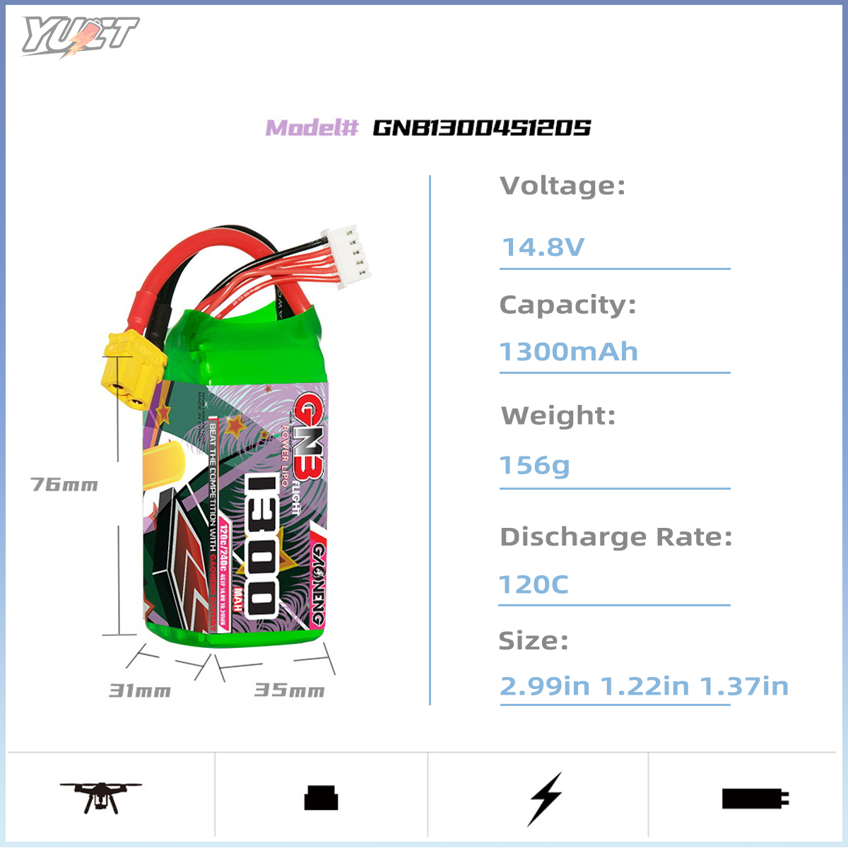 YUCT GNB 6S LiPo Battery 22.2V - Drone Battery 4S 评论和价格