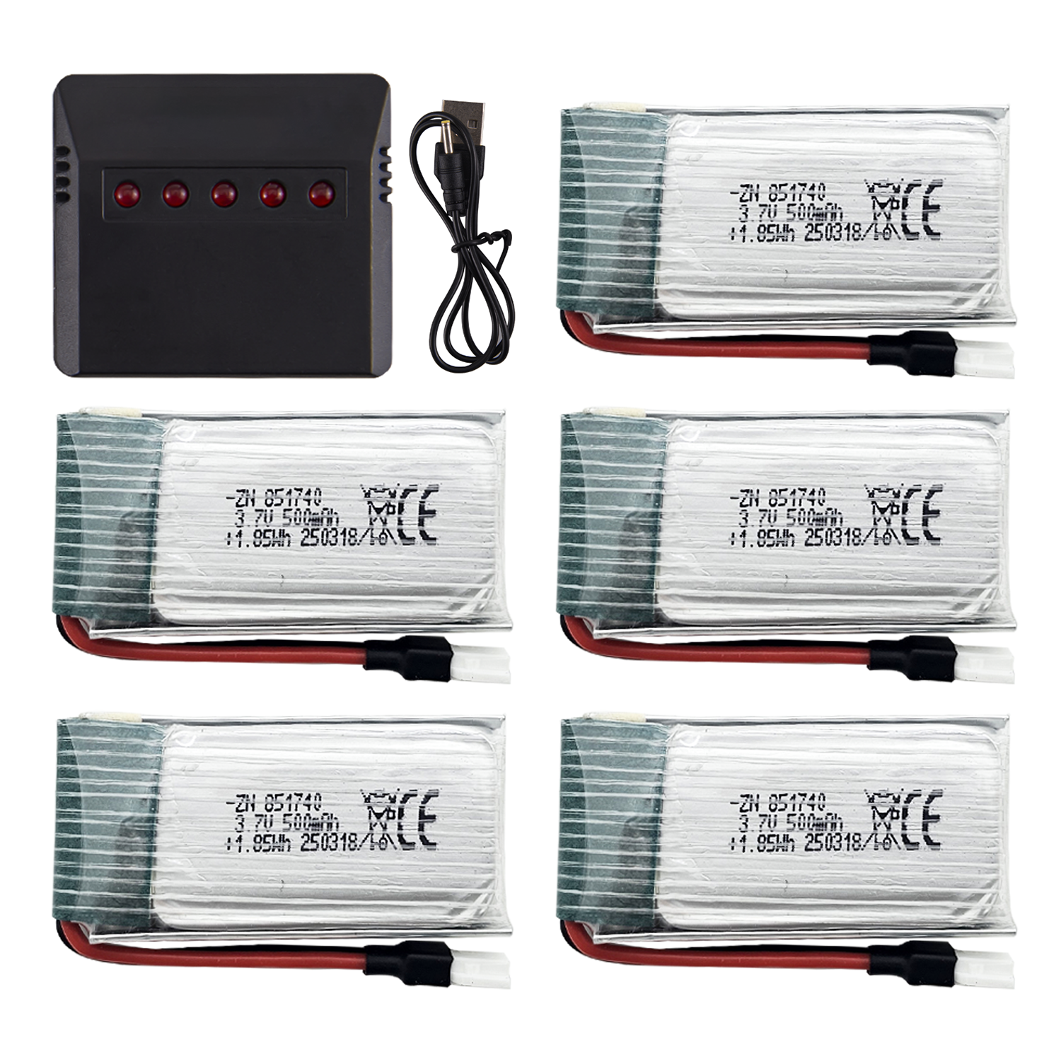 5Pcs 3.7V 500mAh LiPo Batterie - Drone Battery Balance Charger 评论和价格