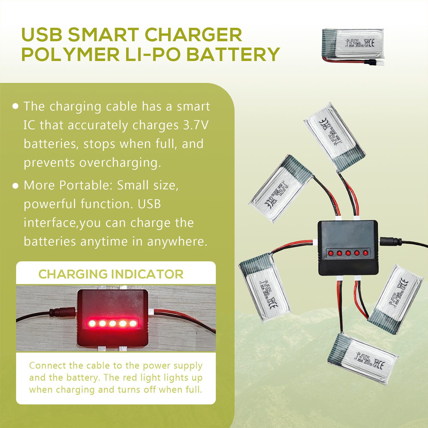 5Pcs 3.7V 500mAh LiPo Batterie - Drone Battery Balance Charger 评论和价格